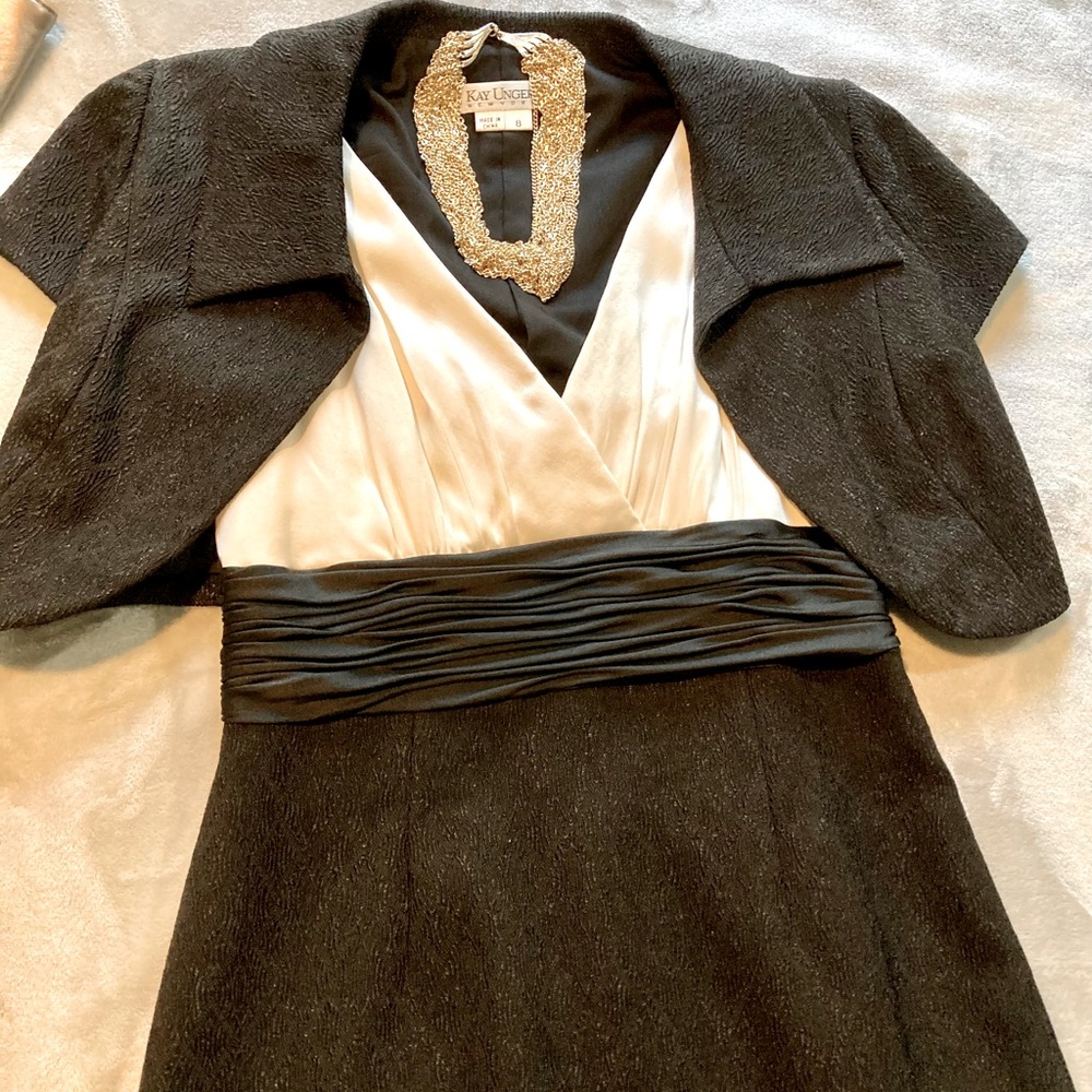 Kay Unger Satin Evening Dress with Cropped Jacket